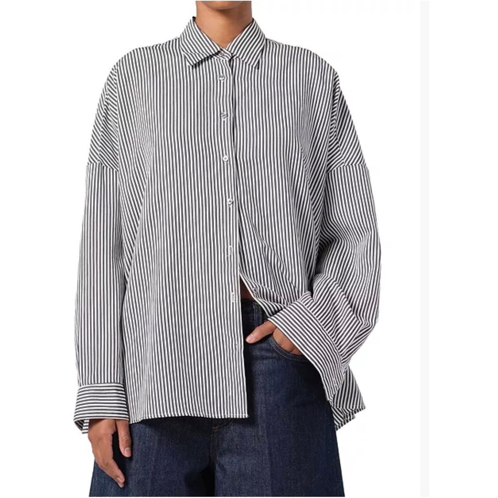 AGOLDE Roux Balloon Shirt Womens Small Solene Stripe Black White A7354-1790 NEW